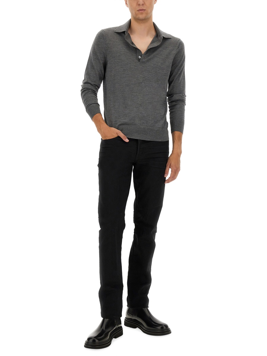 Tom Ford FINE MERINO VIRGIN WOOL POLO SHIRT Grijs