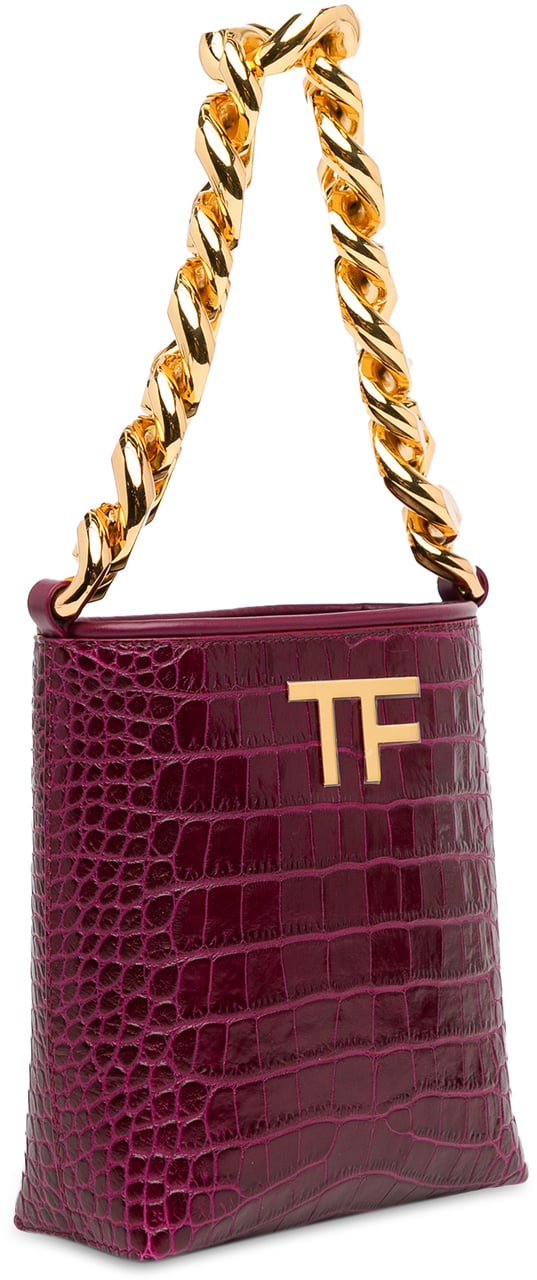 Tom Ford Mini Croc-Embossed Chain Bucket Bag Paars