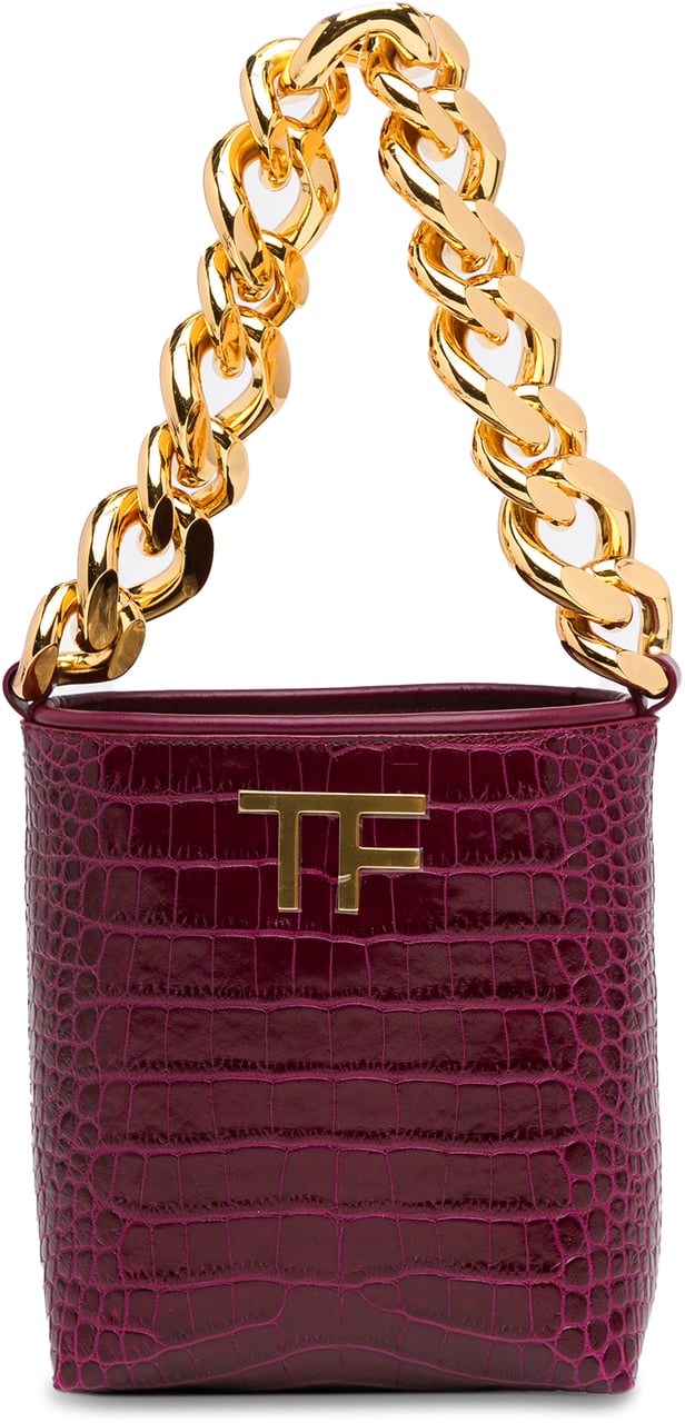 Tom Ford Mini Croc-Embossed Chain Bucket Bag Paars