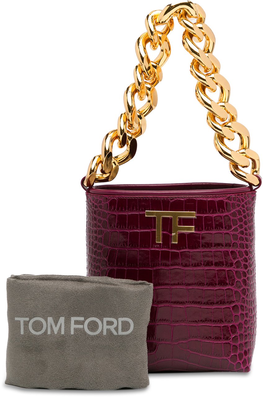 Tom Ford Mini Croc-Embossed Chain Bucket Bag Paars