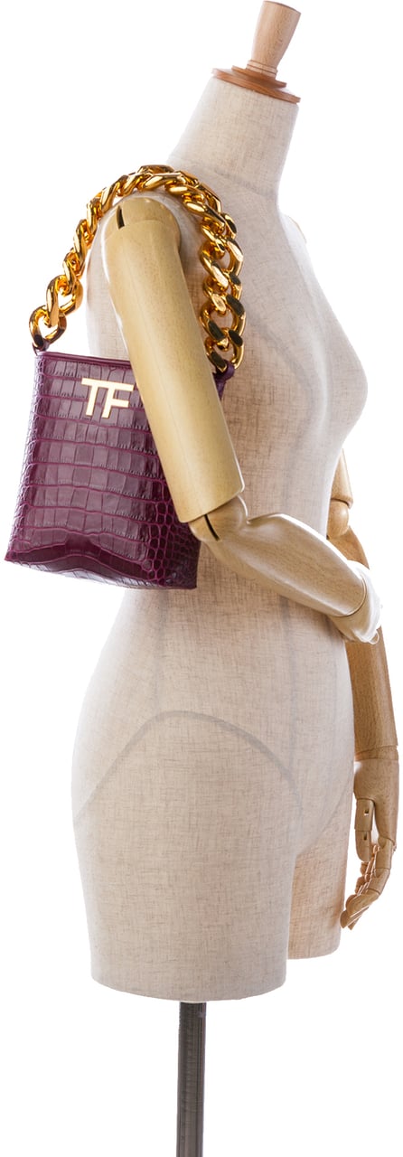 Tom Ford Mini Croc-Embossed Chain Bucket Bag Paars