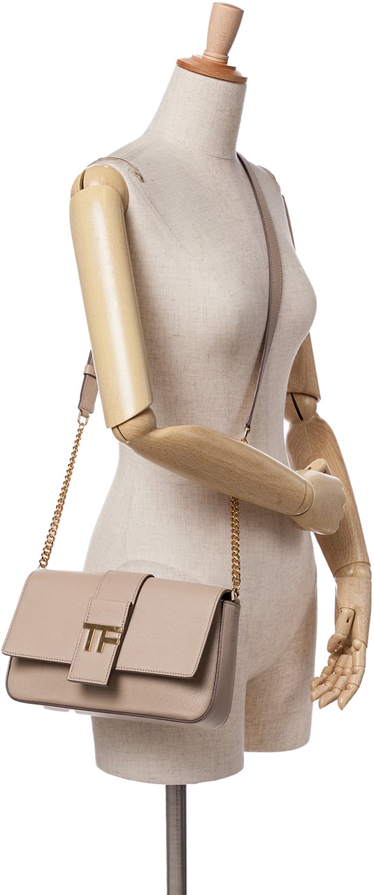 Tom Ford Grained Calfskin TF Flap Crossbody Bruin