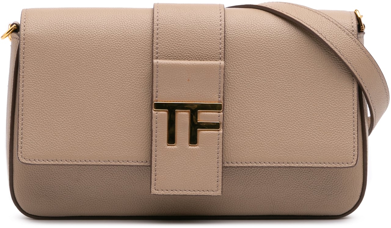 Tom Ford Grained Calfskin TF Flap Crossbody Bruin