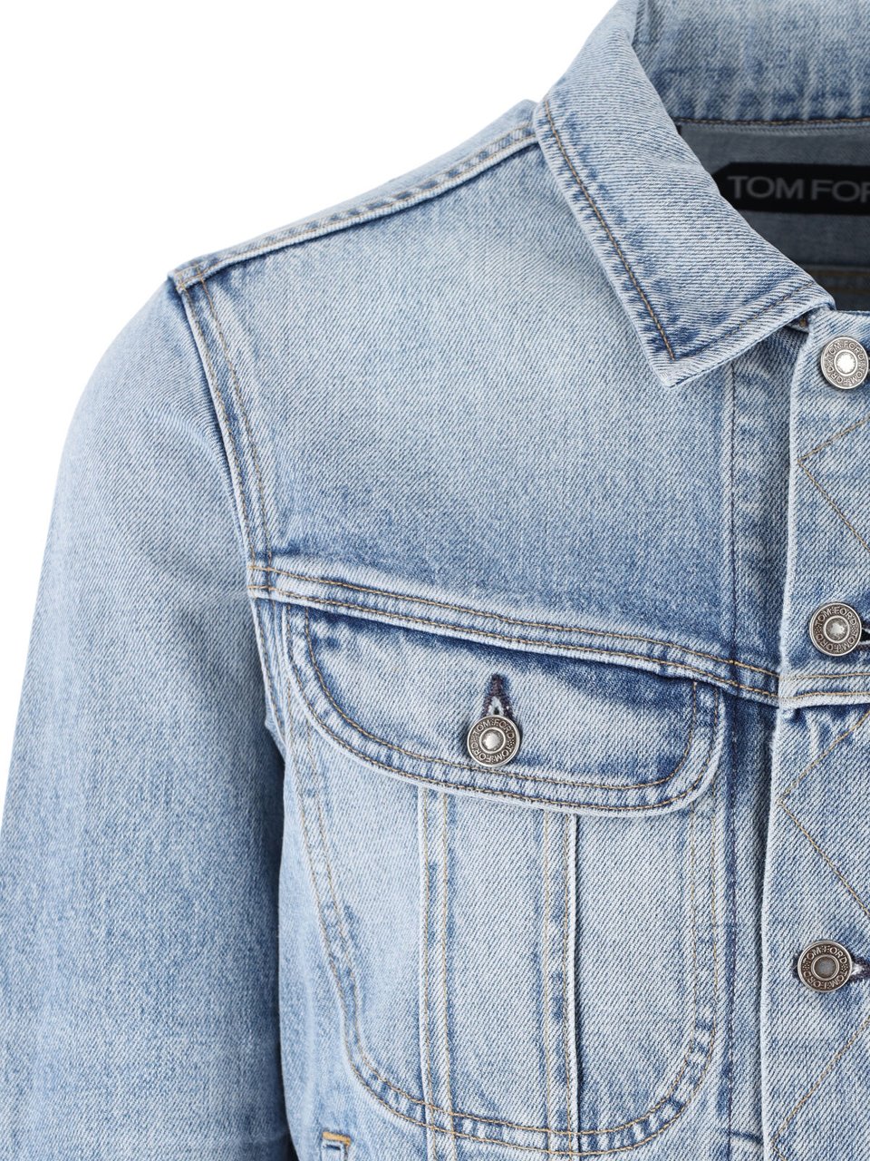 Tom Ford Light Wash Tailored Cropped Denim Jacket Blauw