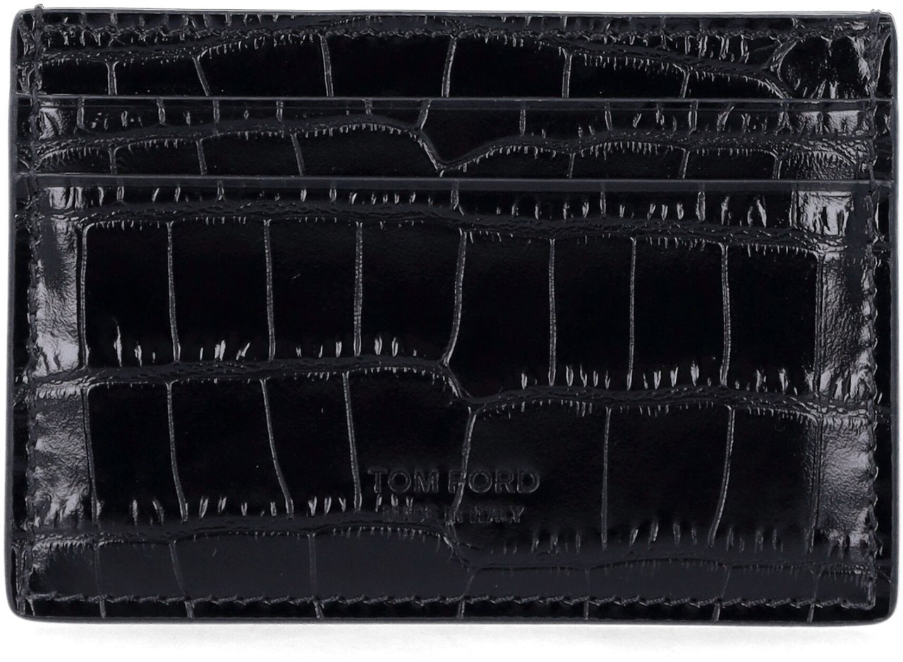 Tom Ford Classic Card Crocco Print Nero Zwart