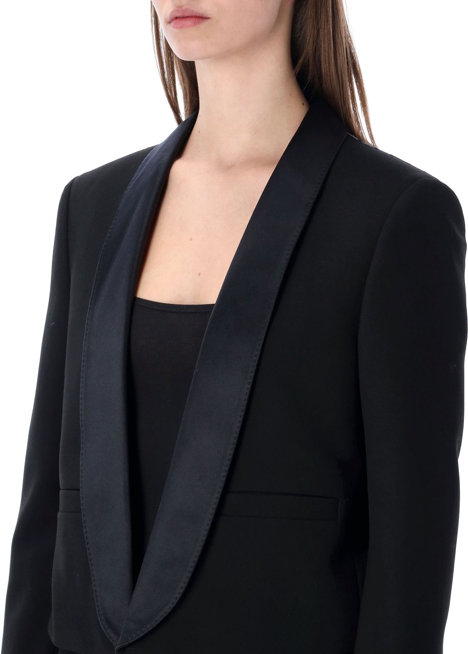 Tom Ford Cropped Smoking Blazer Jacket Black-Blue Zwart