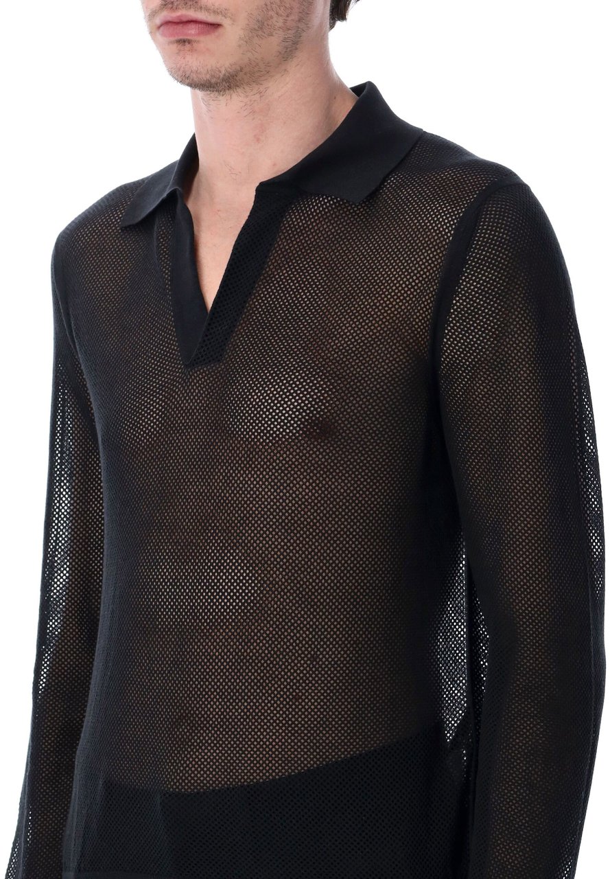 Tom Ford Mesh Cotton Slik V Neck Knit Nero Zwart