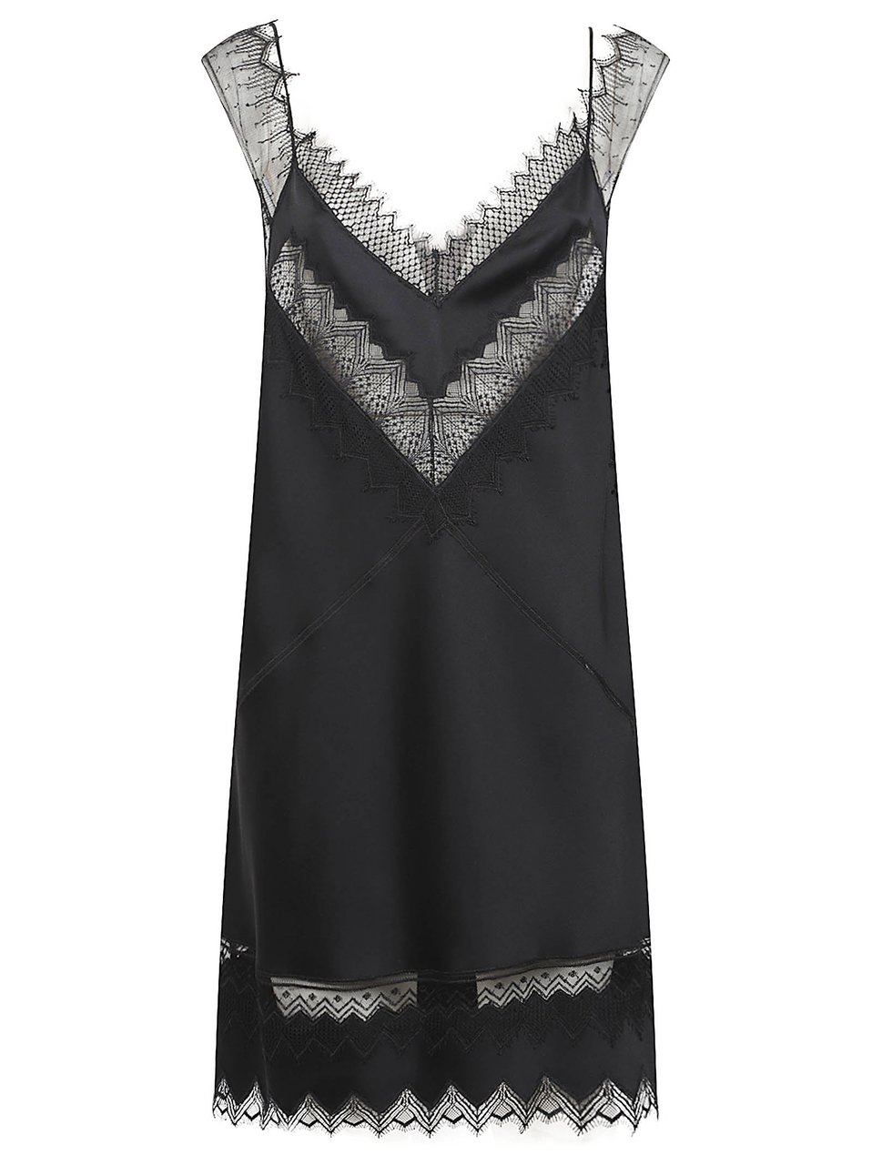 Tom Ford Black V-Neck Dress with Delicate Lace Trim Zwart