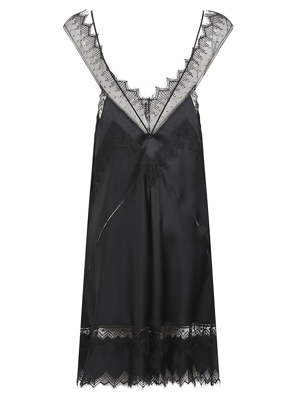 Tom Ford Black V-Neck Dress with Delicate Lace Trim Zwart