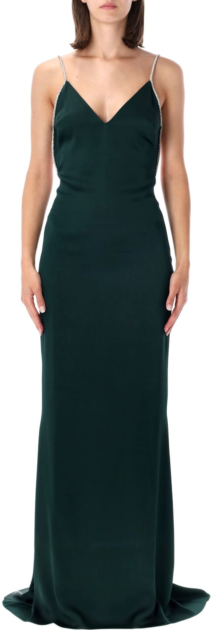 Tom Ford Long Evening Dress Crystal Chain Emerald Crystal Donkergroen