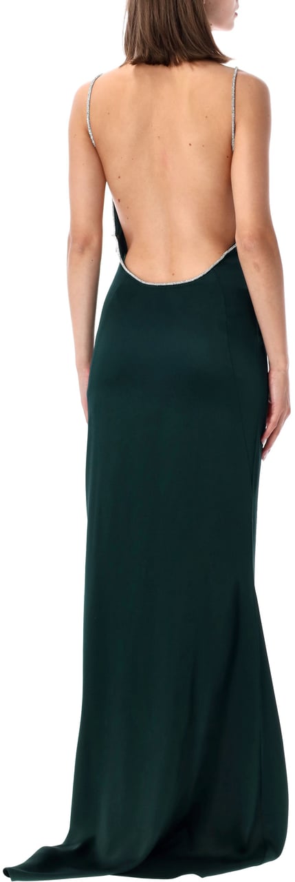 Tom Ford Long Evening Dress Crystal Chain Emerald Crystal Donkergroen