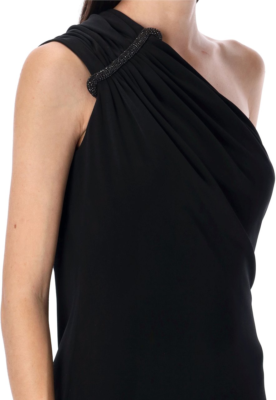 Tom Ford Mini Dress One Shoulder Crystal Brooch Nero Zwart