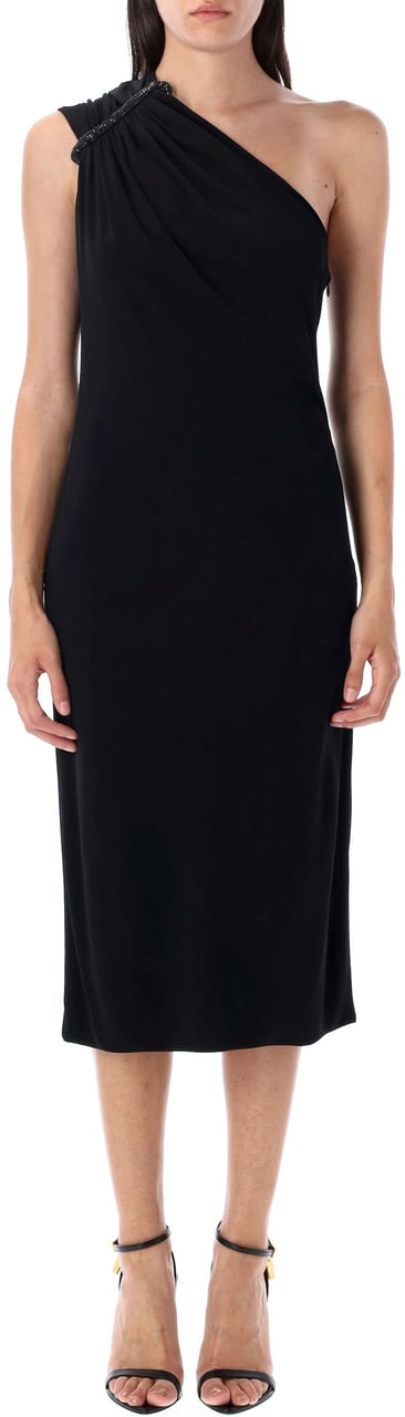 Tom Ford Mini Dress One Shoulder Crystal Brooch Nero Zwart