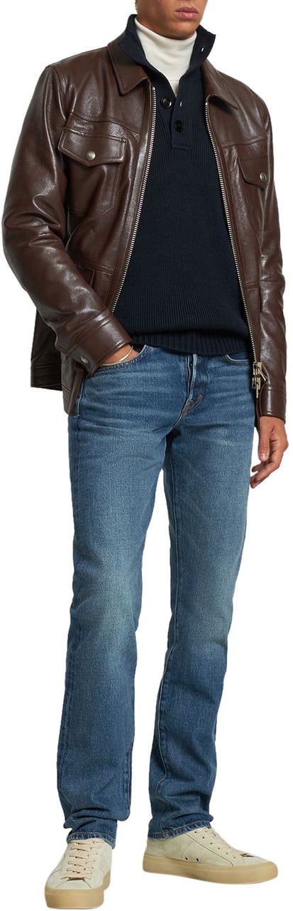 Tom Ford Elegant blue sweater with high collar Blauw