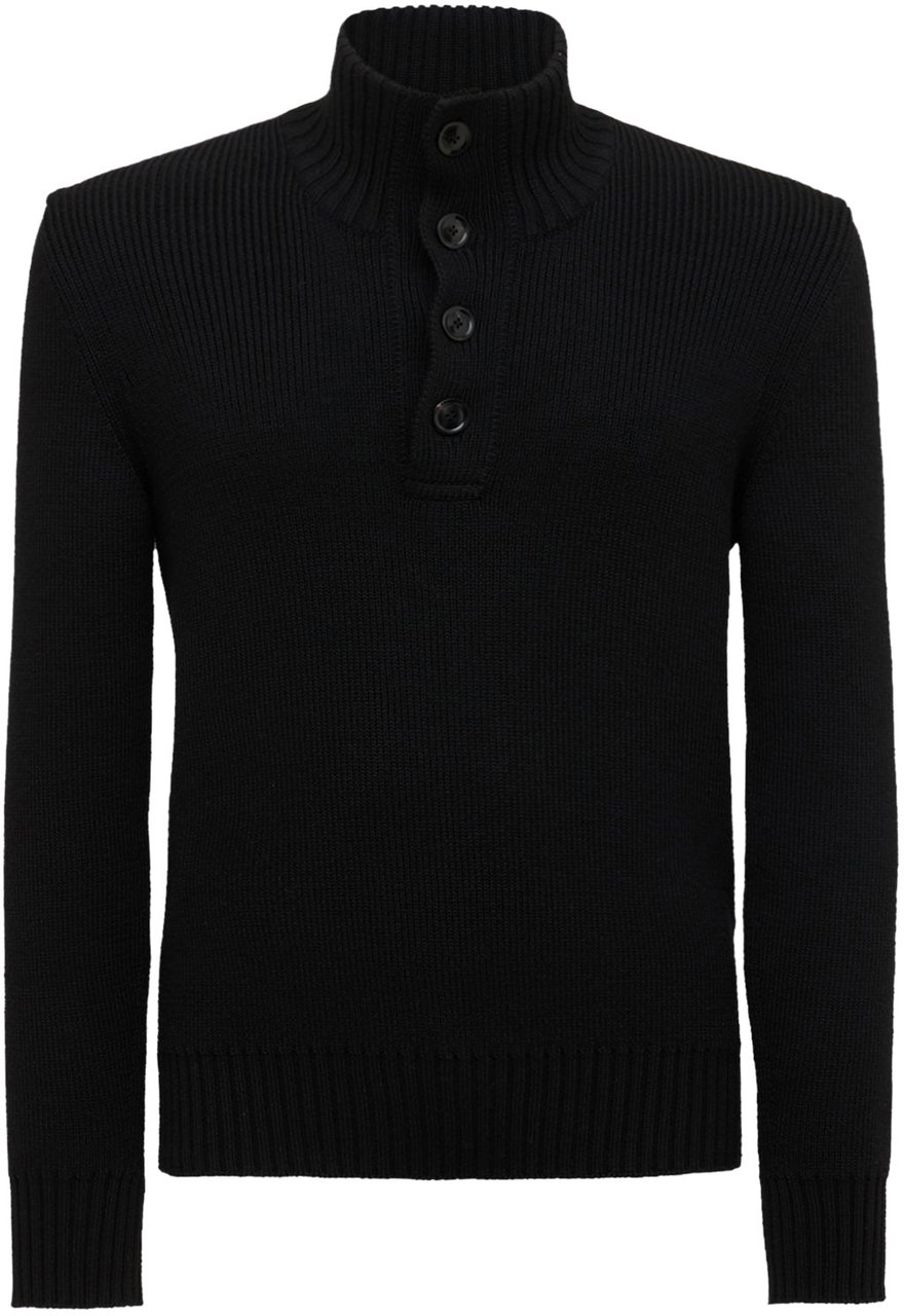 Tom Ford Black sweater with long sleeves and high collar Zwart