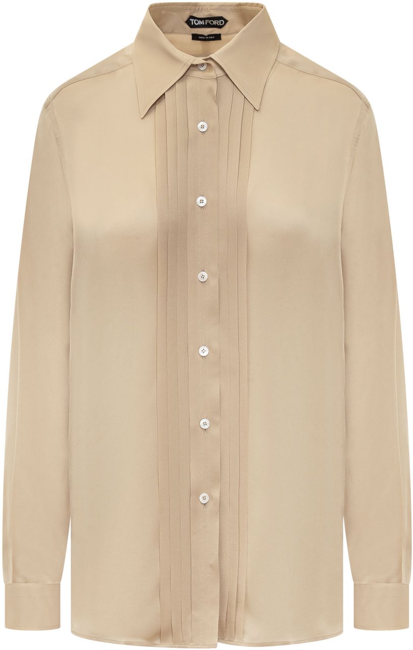 Tom Ford Camicia in Seta con Dettaglio Plissettato Beige