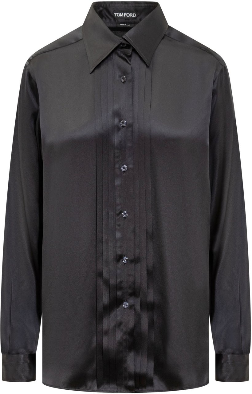 Tom Ford Camicia in Seta con Dettaglio Plissettato Zwart