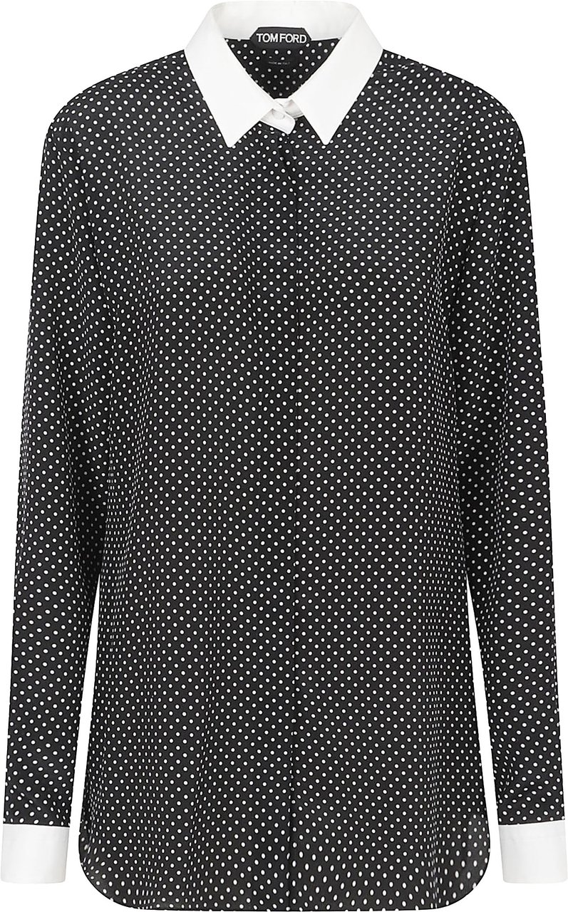 Tom Ford Geometric Silk Shirt with Contrasting Collar and Cuffs Zwart