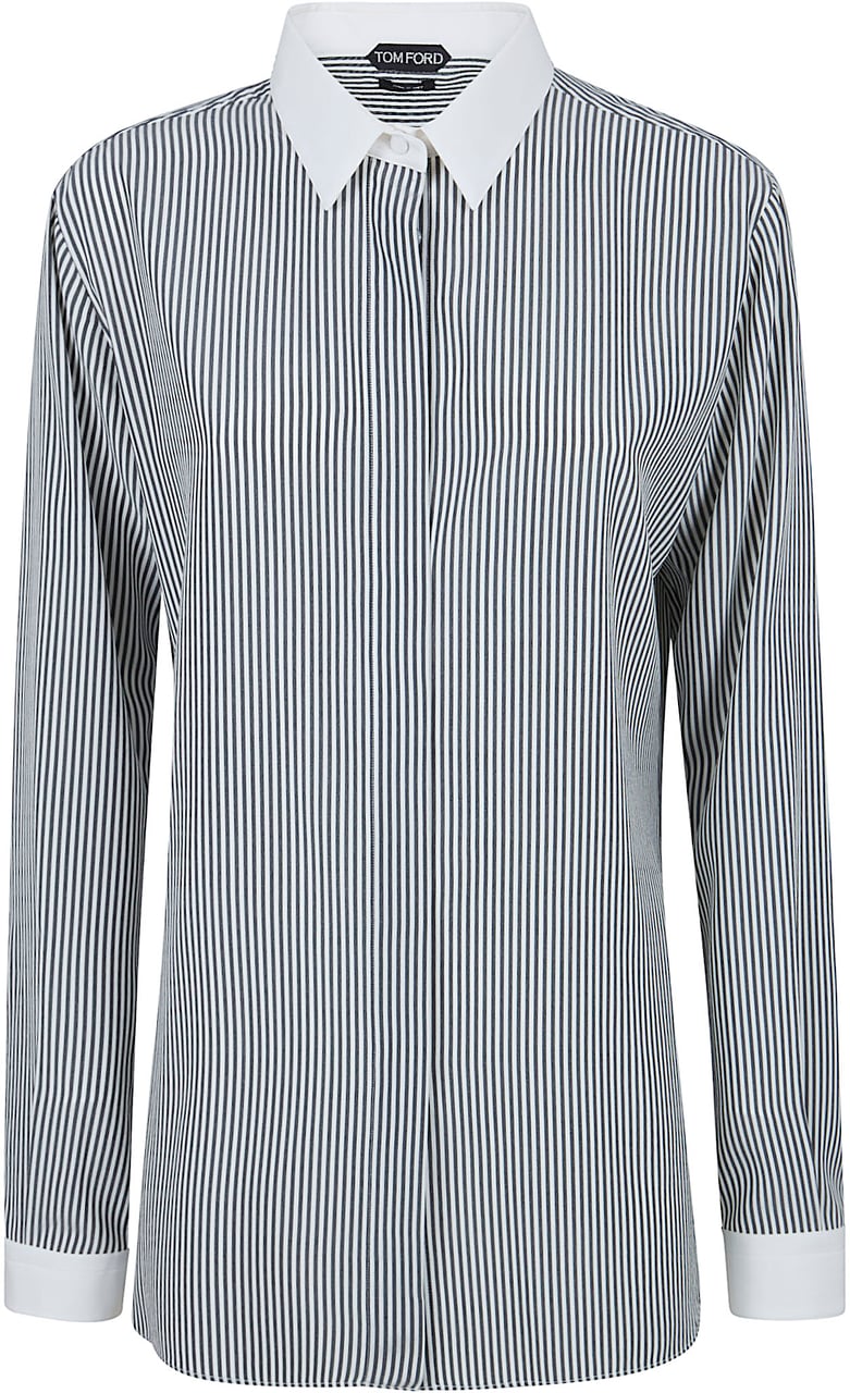 Tom Ford Silk Shirt with Vertical Stripes and Contrasting Details Grijs