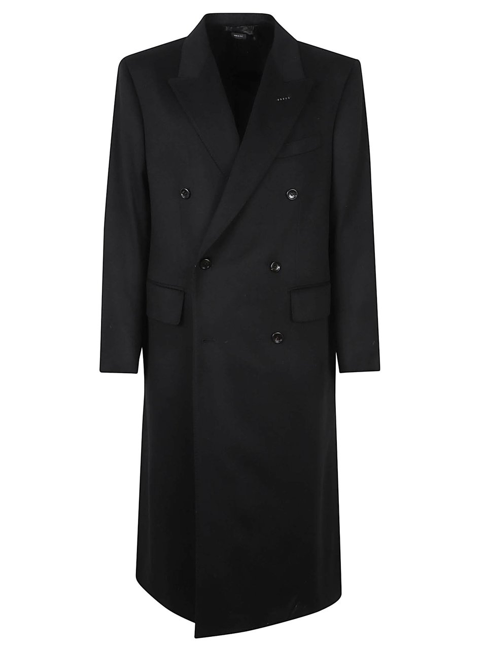 Tom Ford Double-Breasted Wool Coat with Wide Lapels Zwart