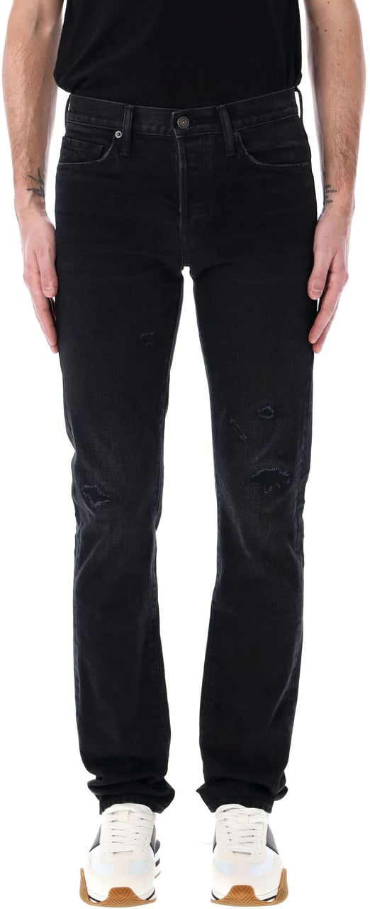 Tom Ford Straight Fit Denijm Rid And Repaired Nero Zwart