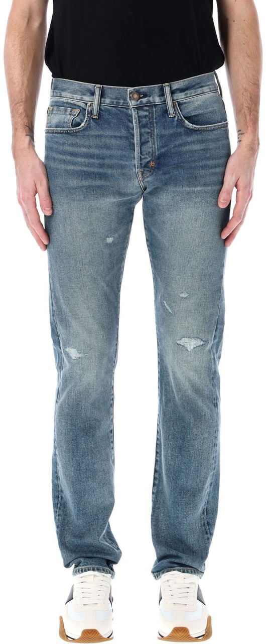 Tom Ford Straight Fit Denim Rid And Repaired Washed Indigo Blauw