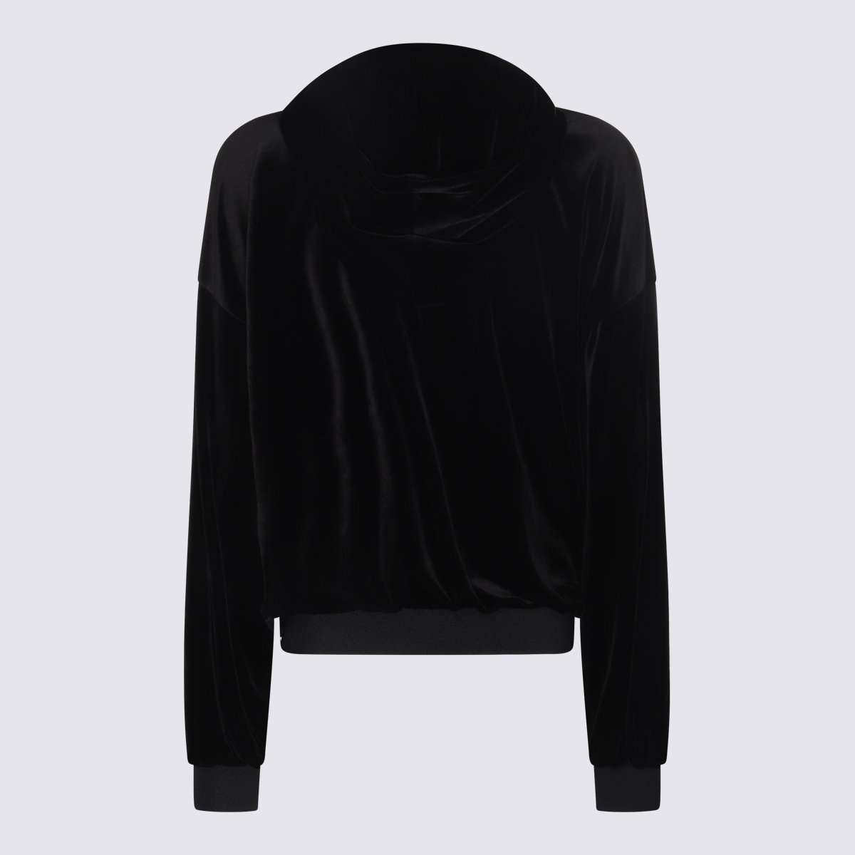 Tom Ford Relaxed Fit Black Velvet Sweater With High Neckline And Drawstring Detail Zwart
