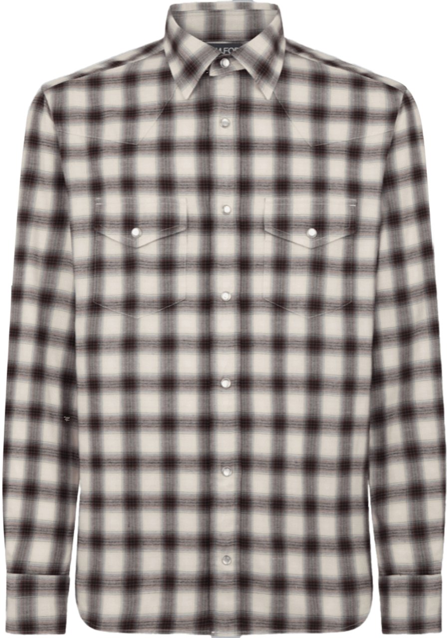 Tom Ford FLUID CHECK SLIM FIT WESTERN SHIRT Bruin