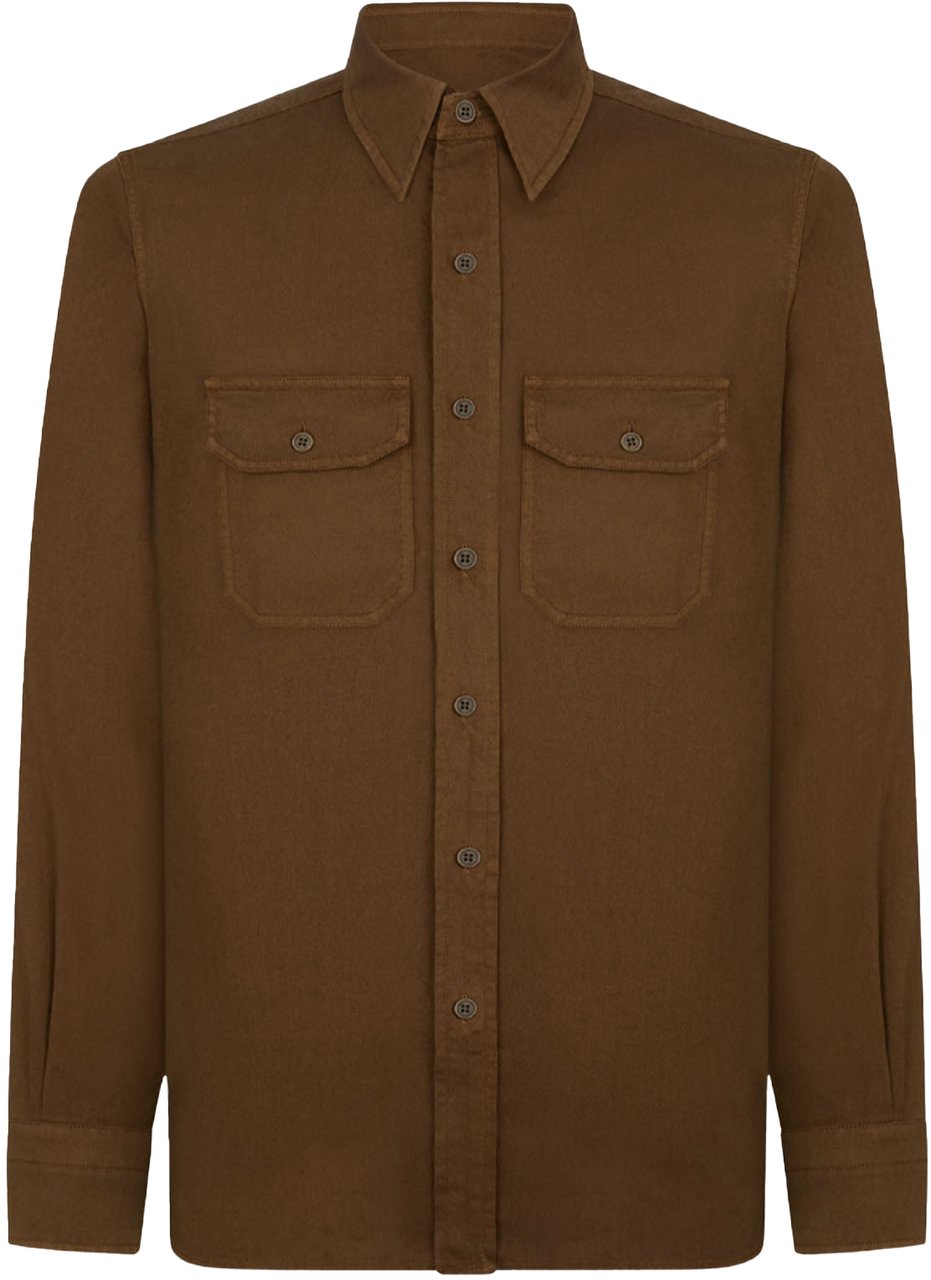 Tom Ford cotton linen light drill military fit shirt bronze Bruin
