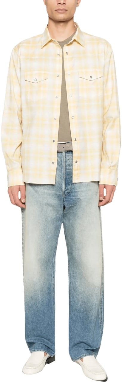 Tom Ford licht vintage geruit slim fit western overhemd geel Geel