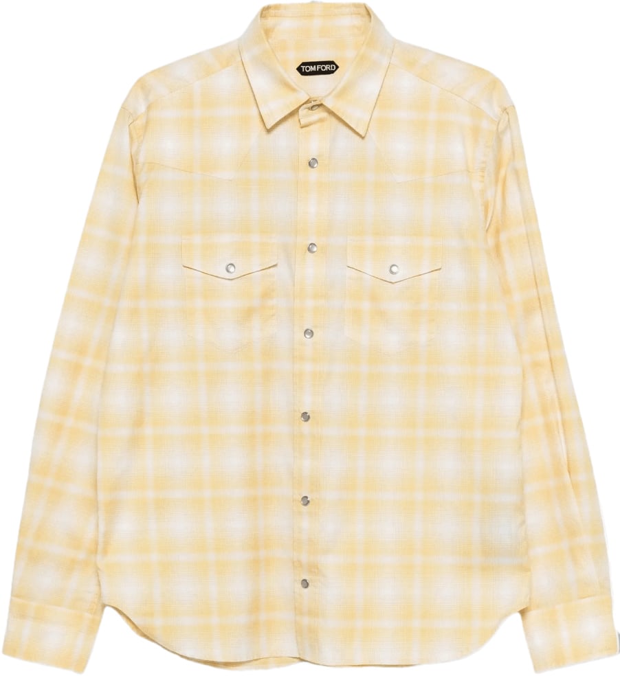 Tom Ford licht vintage geruit slim fit western overhemd geel Geel