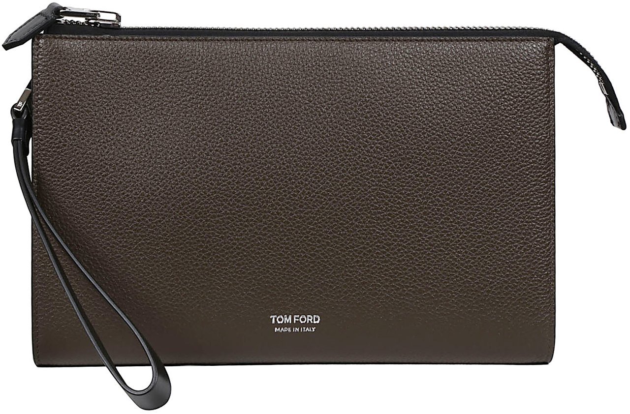 Tom Ford Logo Print Clutch Bag Green Groen