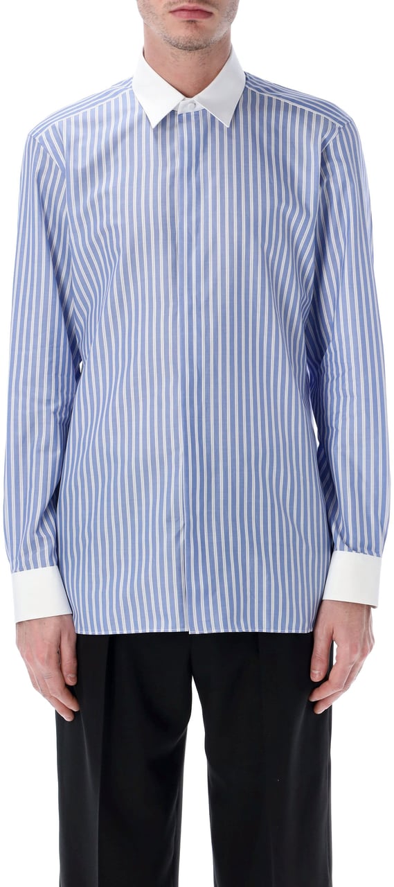 Tom Ford Shirt Striped Contrast Collar Blu Blauw