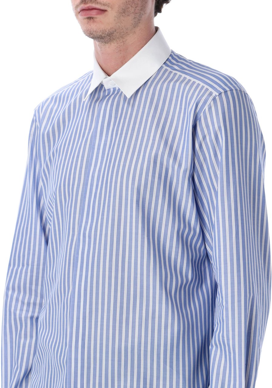 Tom Ford Shirt Striped Contrast Collar Blu Blauw