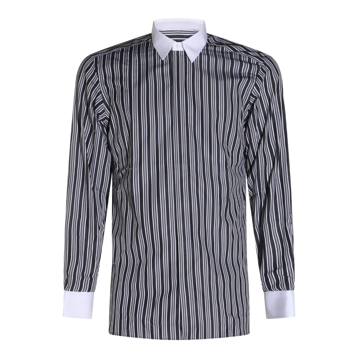 Tom Ford Vertical Striped Formal Shirt with Contrasting White Collar Grijs