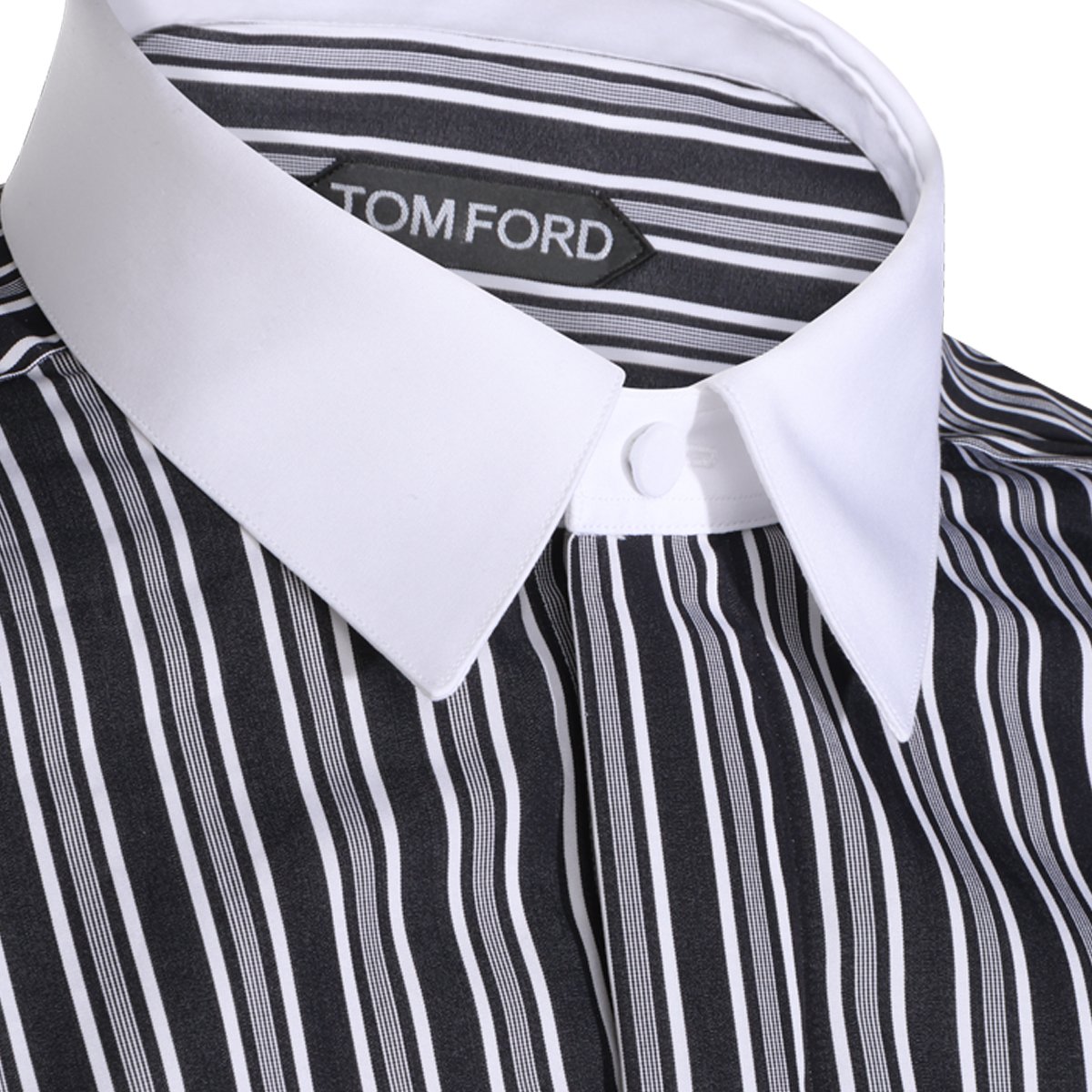Tom Ford Vertical Striped Formal Shirt with Contrasting White Collar Grijs