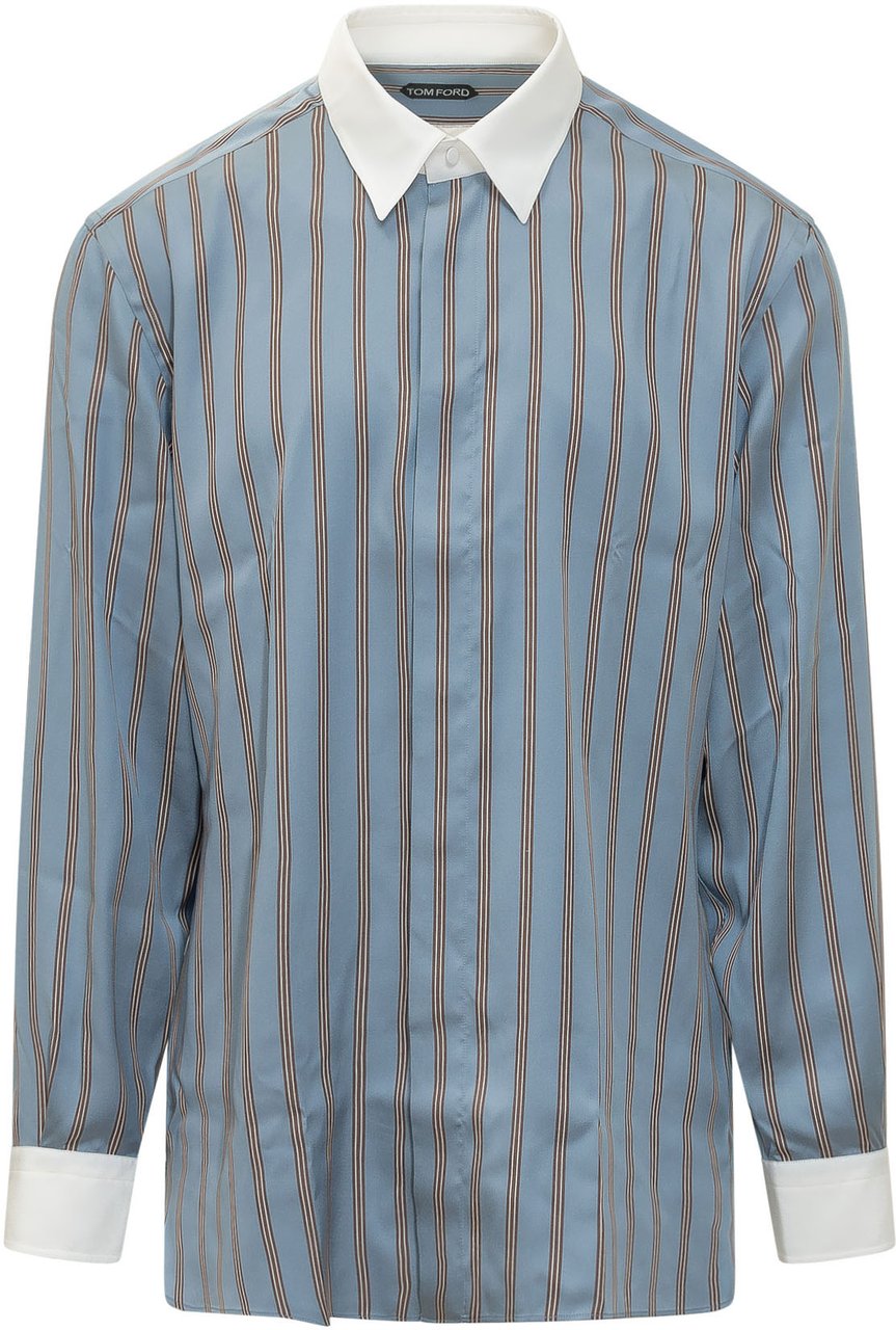 Tom Ford Camicia a Righe con Colletto Classico Blauw