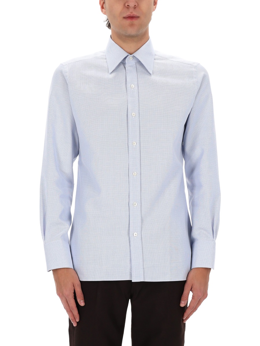 Tom Ford Blue Textured Cotton Mother-Of-Pearl Shirt Wit