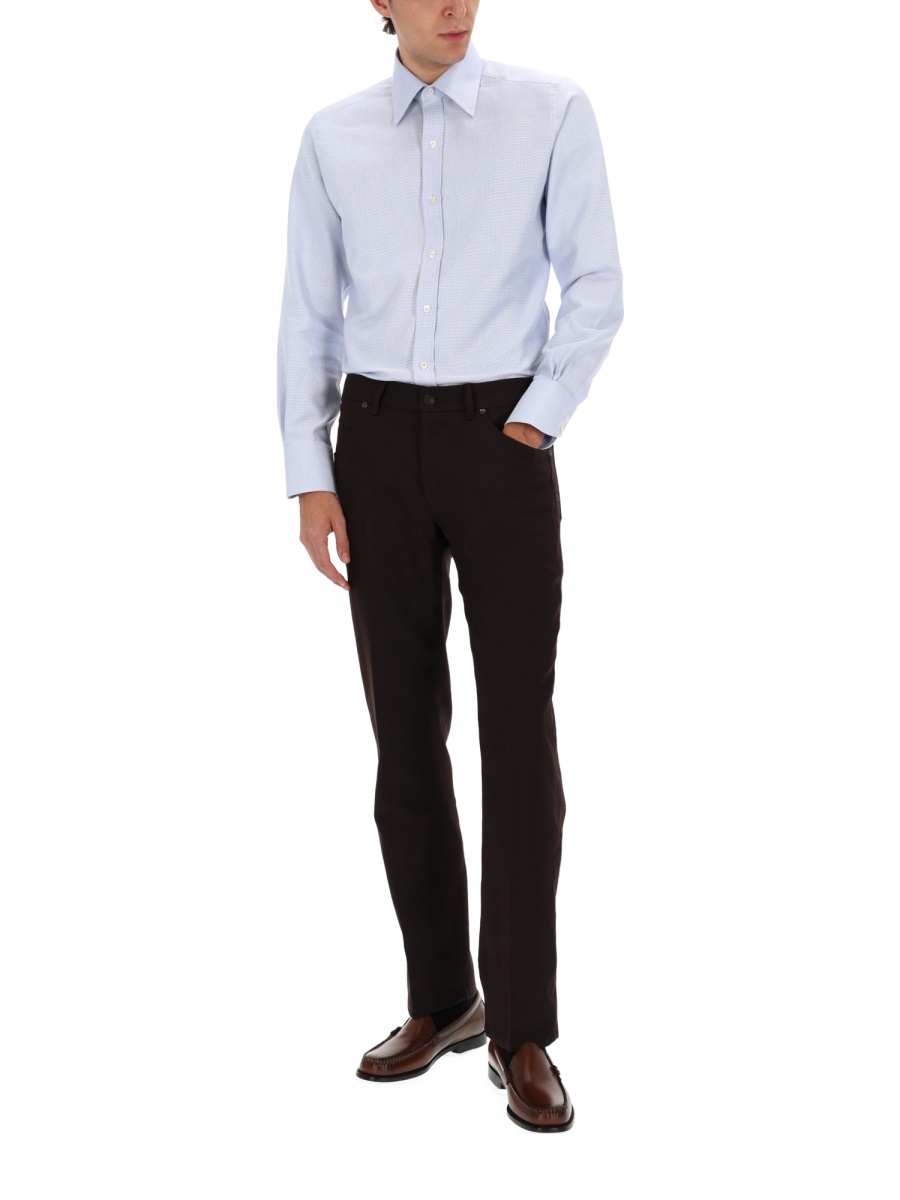 Tom Ford Blue Textured Cotton Mother-Of-Pearl Shirt Wit