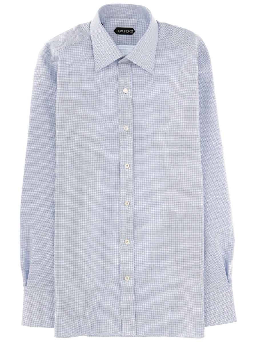 Tom Ford Blue Textured Cotton Mother-Of-Pearl Shirt Wit