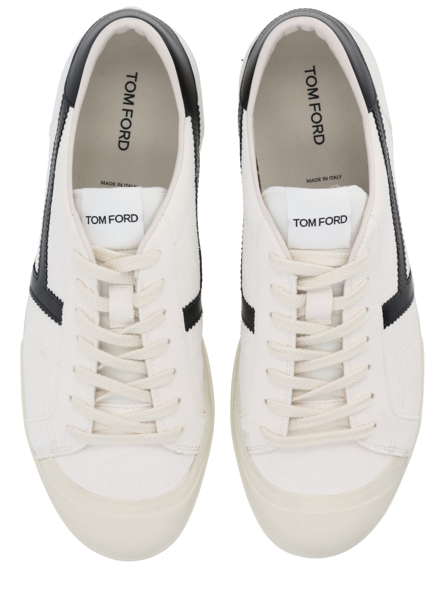 Tom Ford Off-White Jarvis Zigzag Stripe Leather Sneakers Neutraal