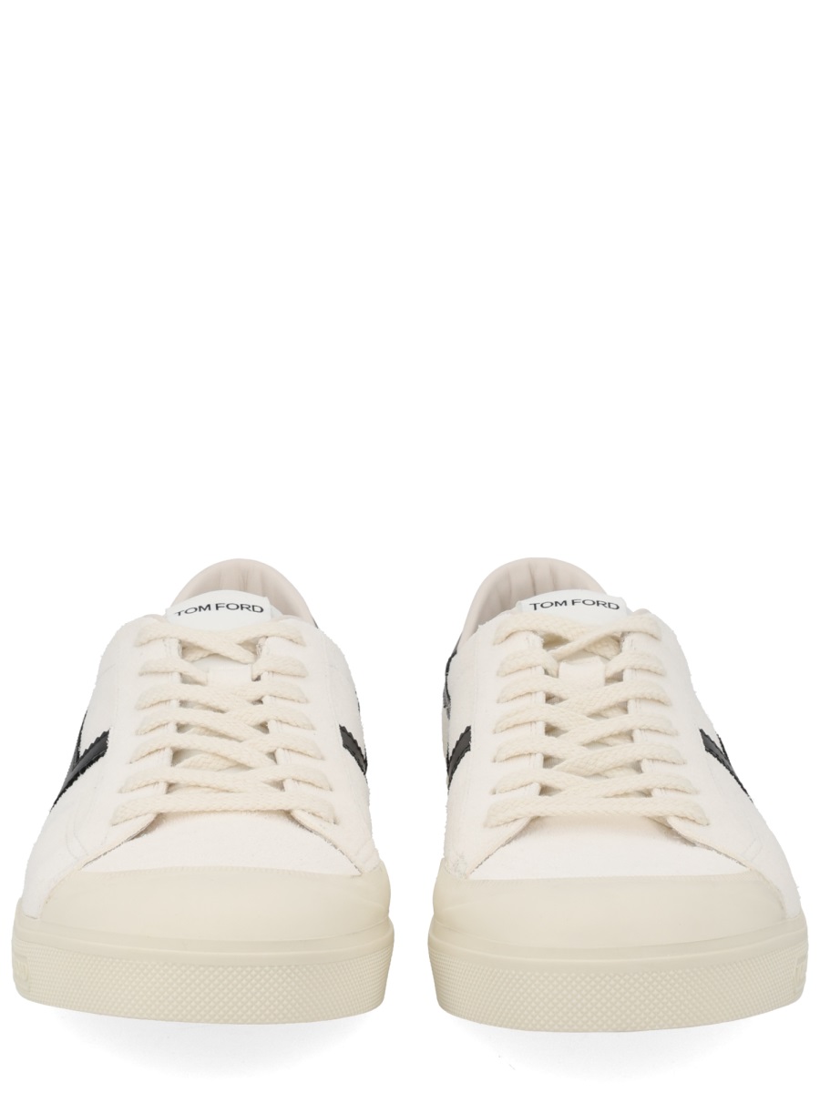 Tom Ford Off-White Jarvis Zigzag Stripe Leather Sneakers Neutraal