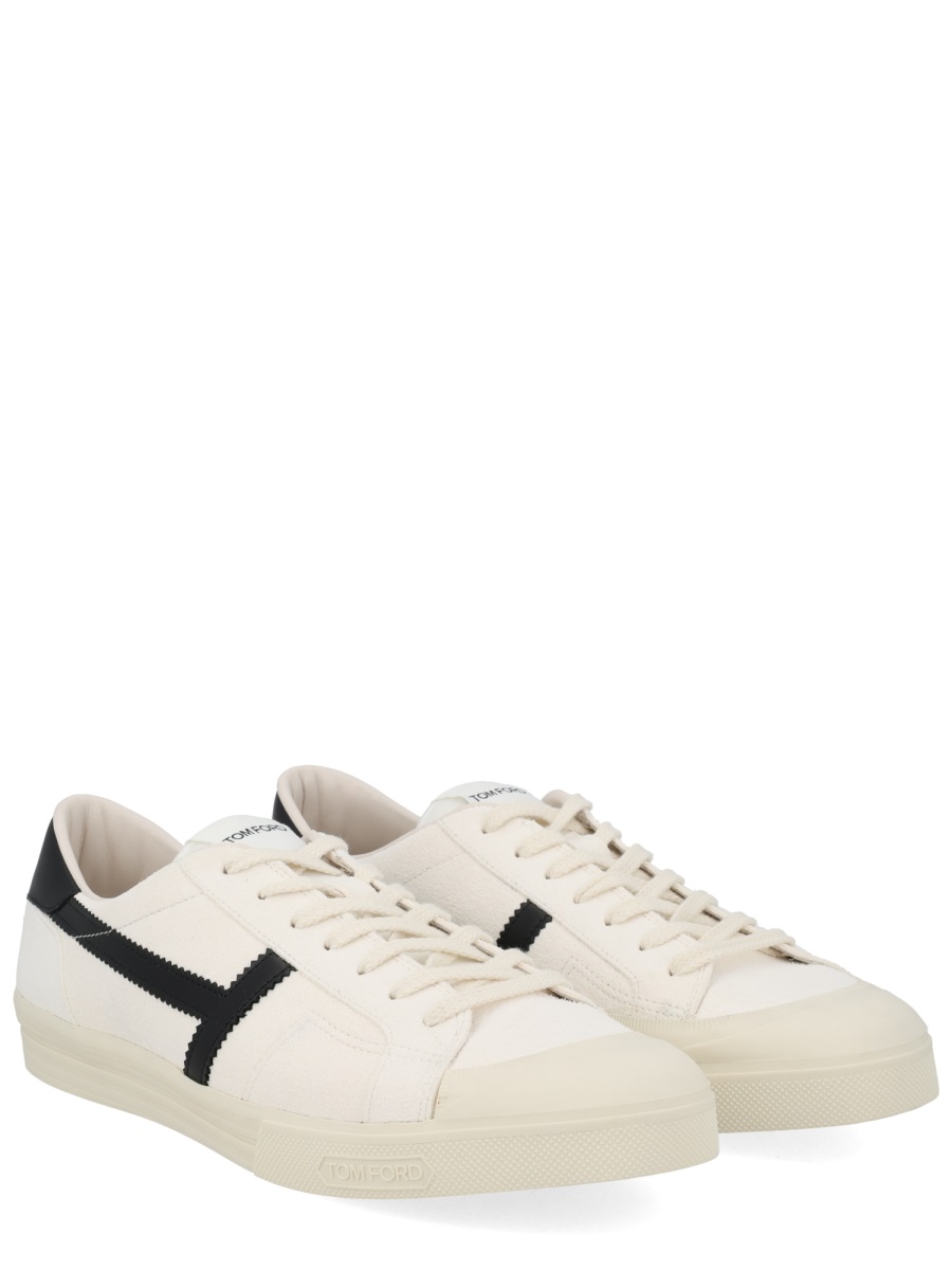 Tom Ford Off-White Jarvis Zigzag Stripe Leather Sneakers Neutraal