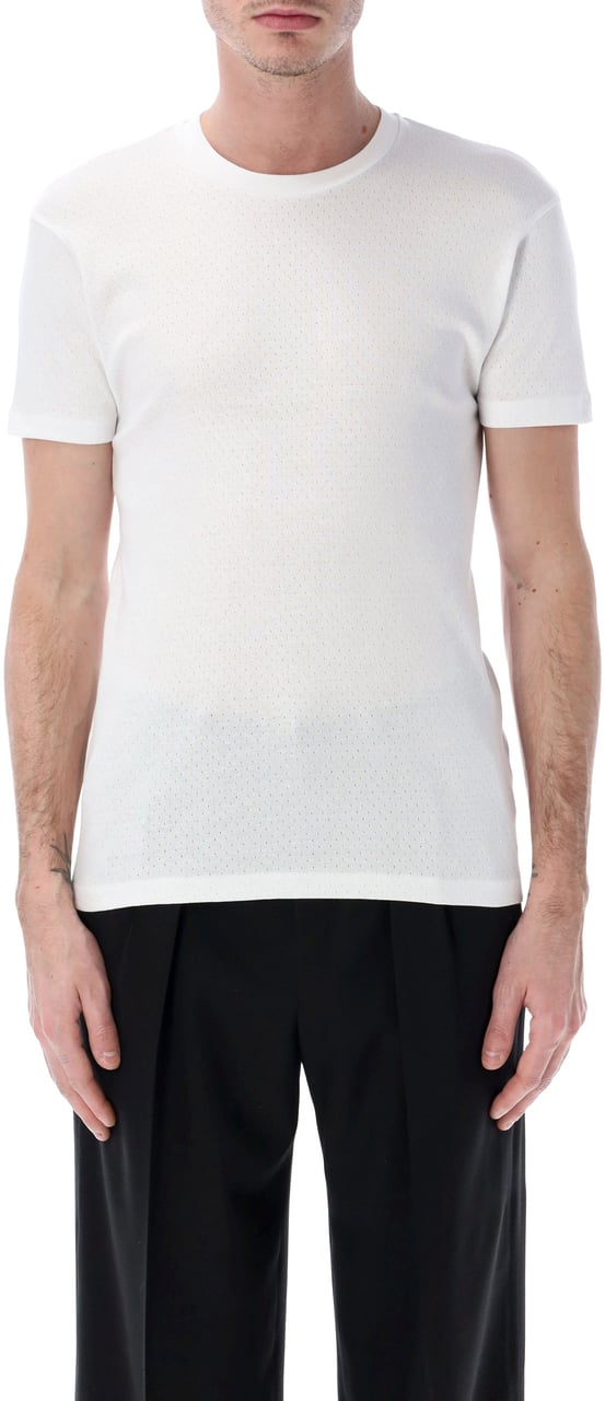 Tom Ford Short Sleeve Tee Perforated Optical White Wit