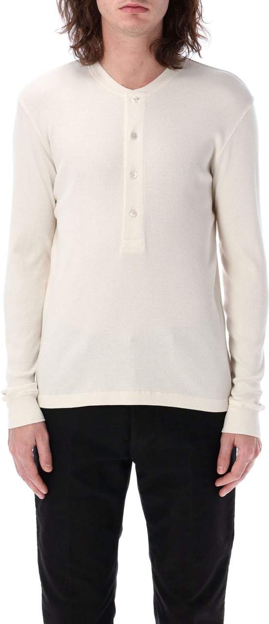 Tom Ford Long Sleeve Rib Serafino Bianco Wit
