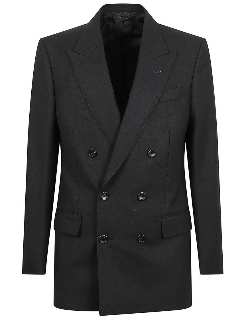 Tom Ford Peak Lapel Double-Breasted Wool Jacket Zwart