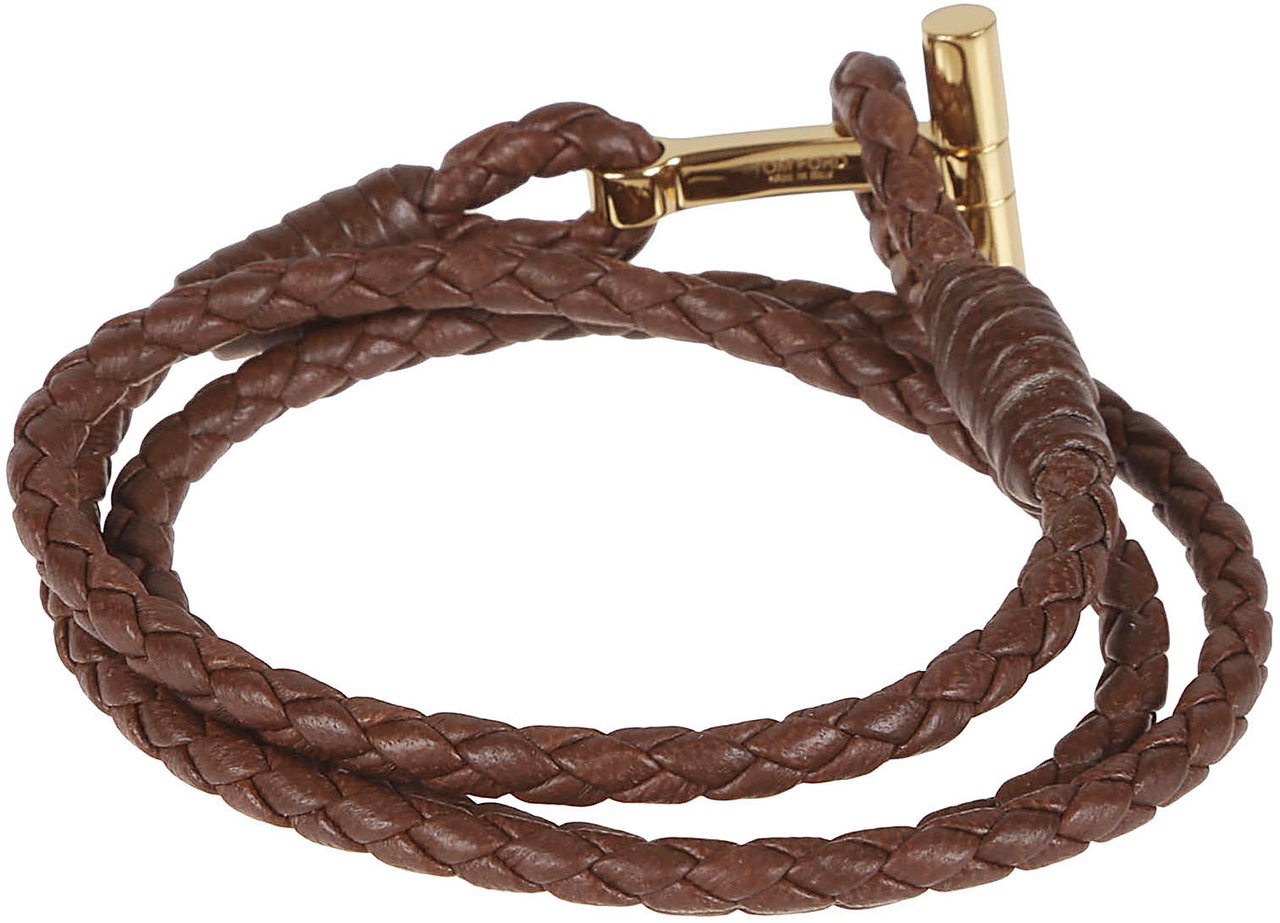 Tom Ford T Wrap Woven Bracelet Brown Bruin
