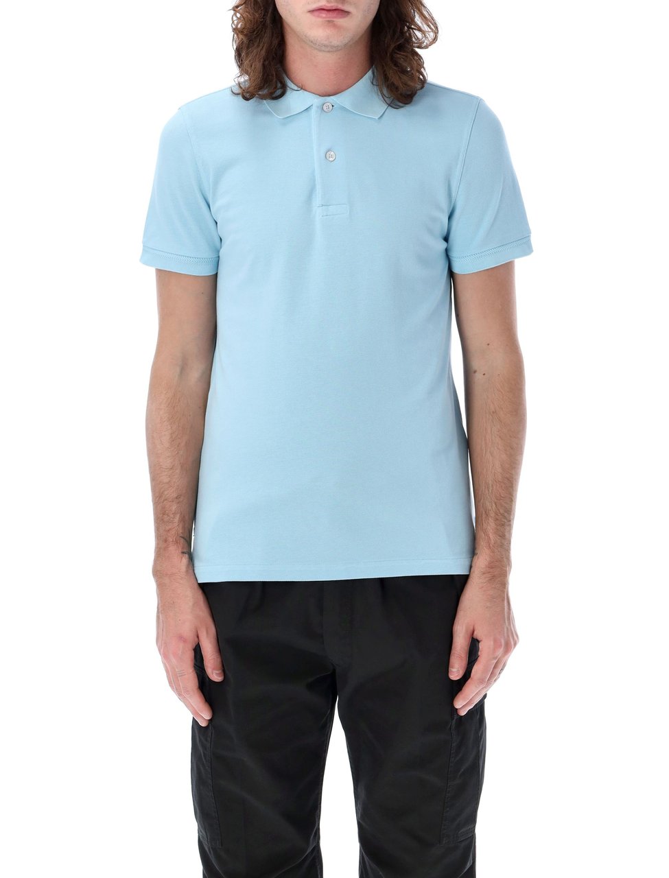 Tom Ford Polo Piquet Pale Sky Blauw