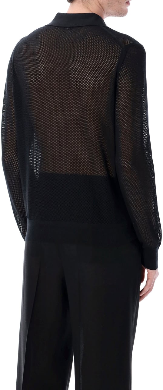 Tom Ford Mesh Cotton Slik V Neck Knit Nero Zwart