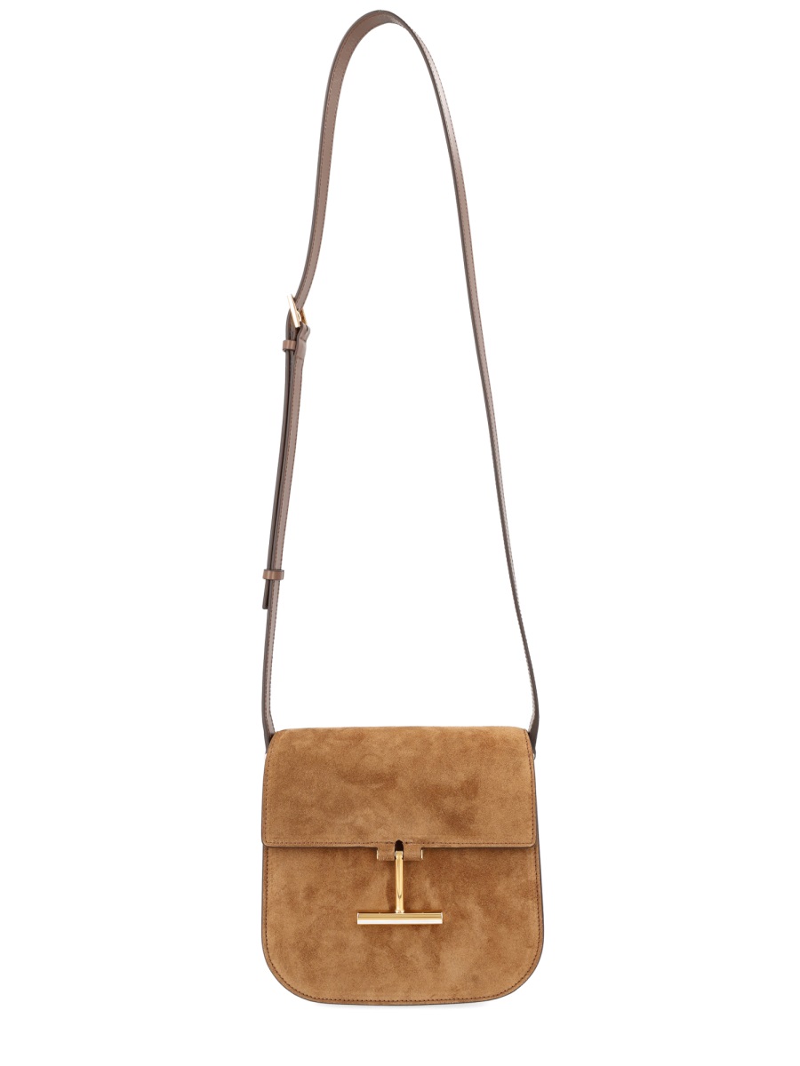 Tom Ford Neutrals Mini Tara Suede Clasp Shoulder Bag Bruin